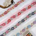 Geometric Floral Design Embroidery Lace with Glass Beads & Sequence