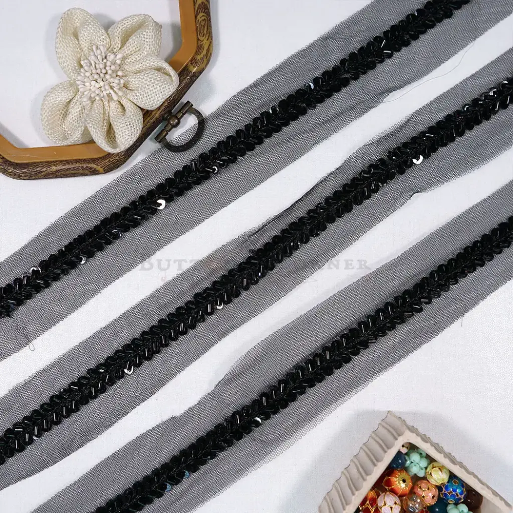 Fancy Metallic Yarn Lace Detailed with Sequence & Glass Beads