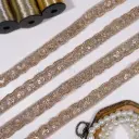 Scallop Border Fancy Metallic Yarn Lace Embellished with Sequence & Glass Beads