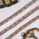 Scallop Border Embellished with Pearl & Glass Beads Fancy Metallic Yarn Lace