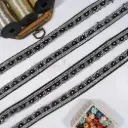 Silver Metallic Yarn Fancy Lace Ornate with Glass Beads, Sequence & Pearl