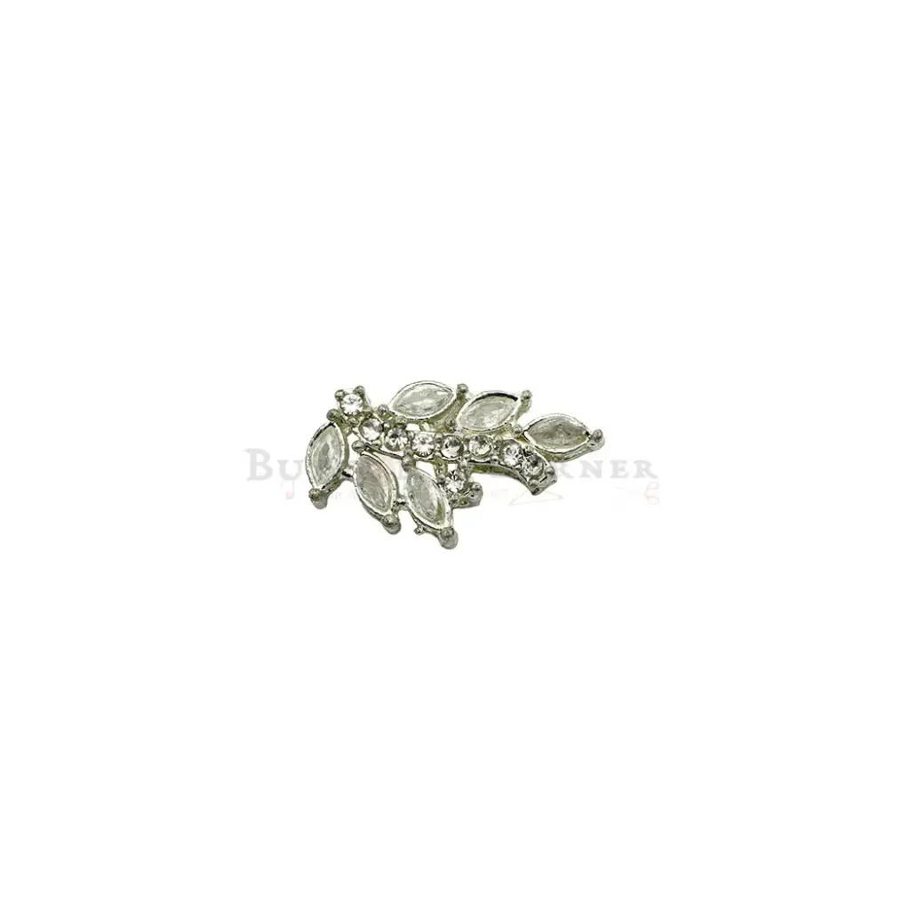 Marquise Pearl & Stones Silver Base Leaf Branch Kundan Button & Rhinestones Stem
