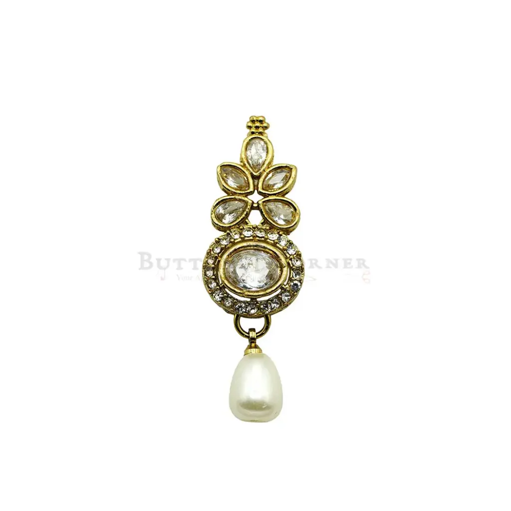 Tiered Oval Cascading Petal Meenakari Button with Rhinestone 