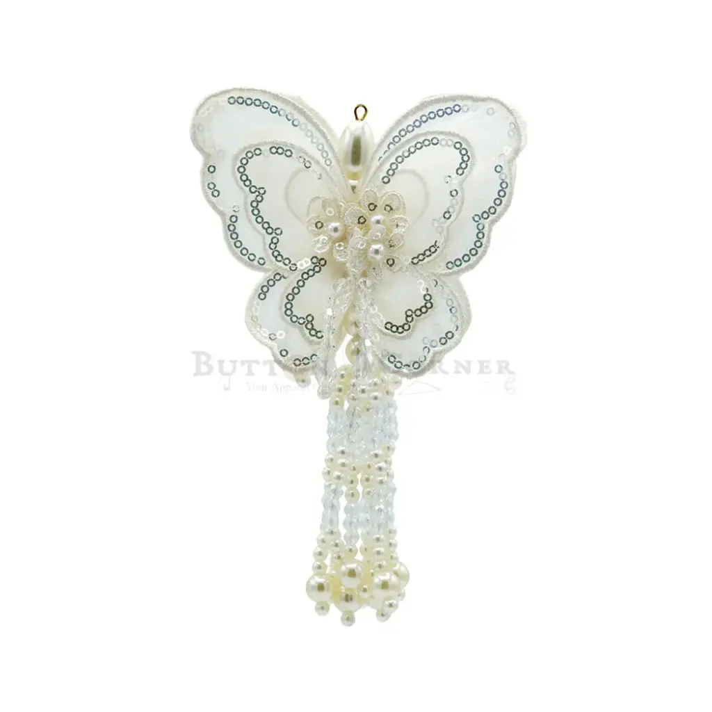 3D Organza Butterfly Tassel with Sequence Border & Pearl Beads Hanging