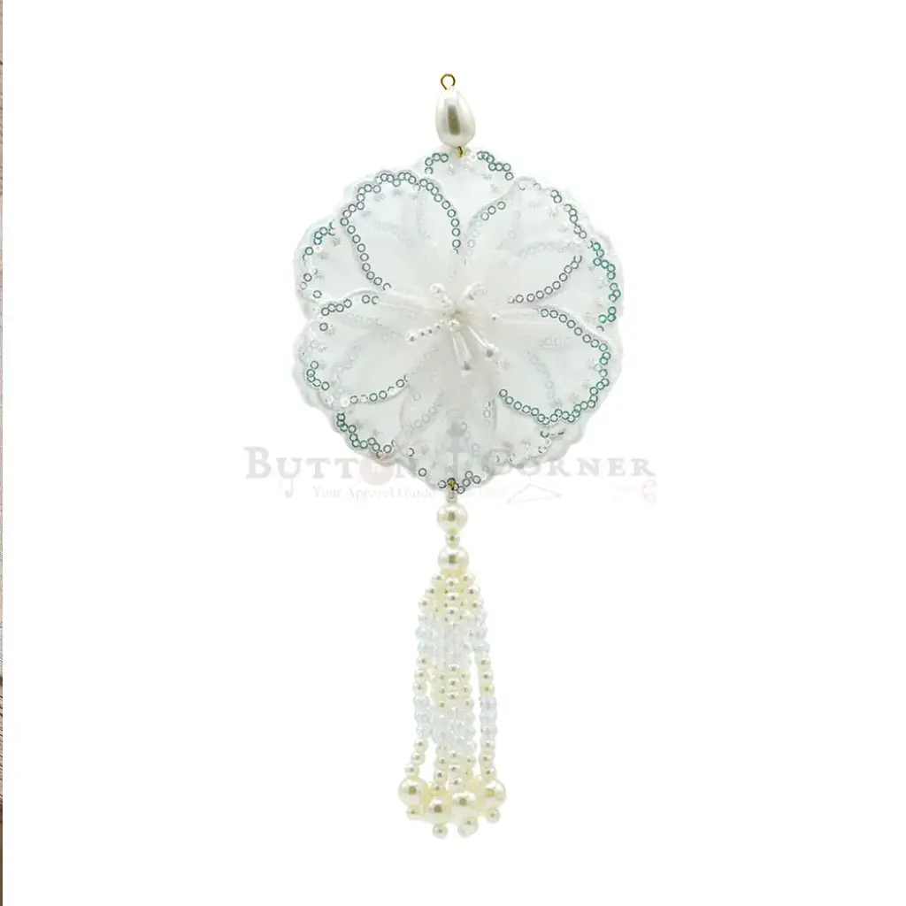Organza Flower Tassel with Sequence Border & Pearl Beads Hanging
