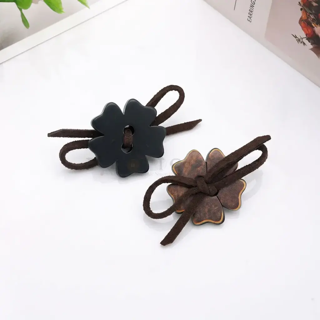 Blooming Blossom Design Textured Surface with Decorative Leather Knot Button