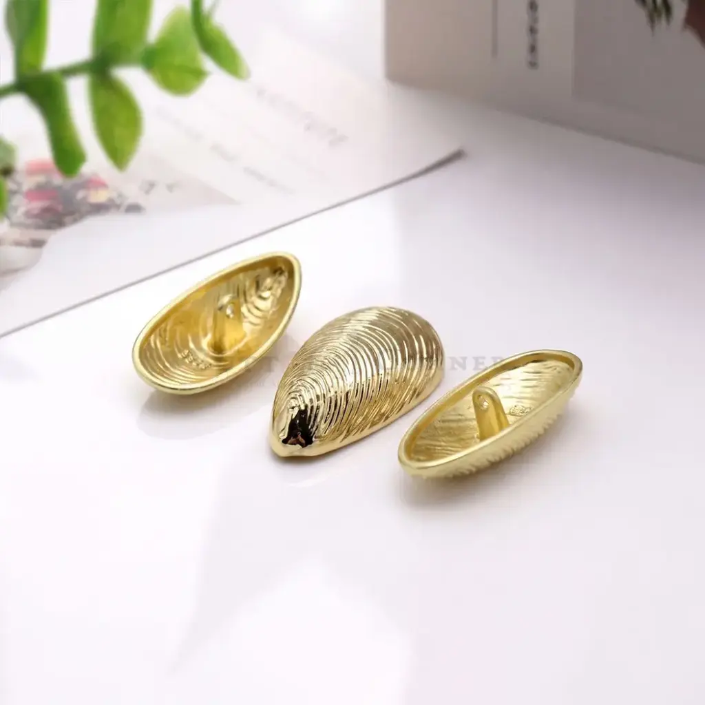 Textured, Ridged Oyster Shell Design Oversized Metal Button