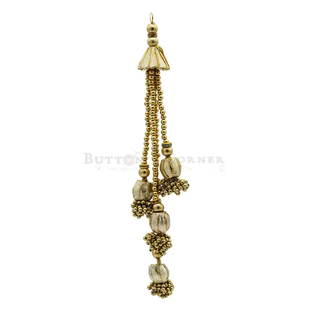 4-Strand Ethnic Golden Beaded Jhumka Style Tassel 