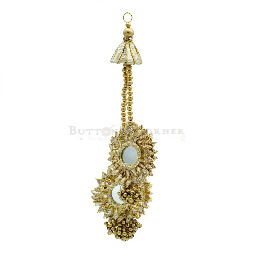 Traditional Gold Gota Patti & Mirror Tassel with Bead Droplets