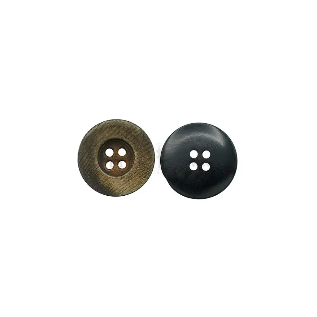 Raised Flat Outer Rim with Horizontal Grain Lines 4-Hole Natural Horn Shirt Button