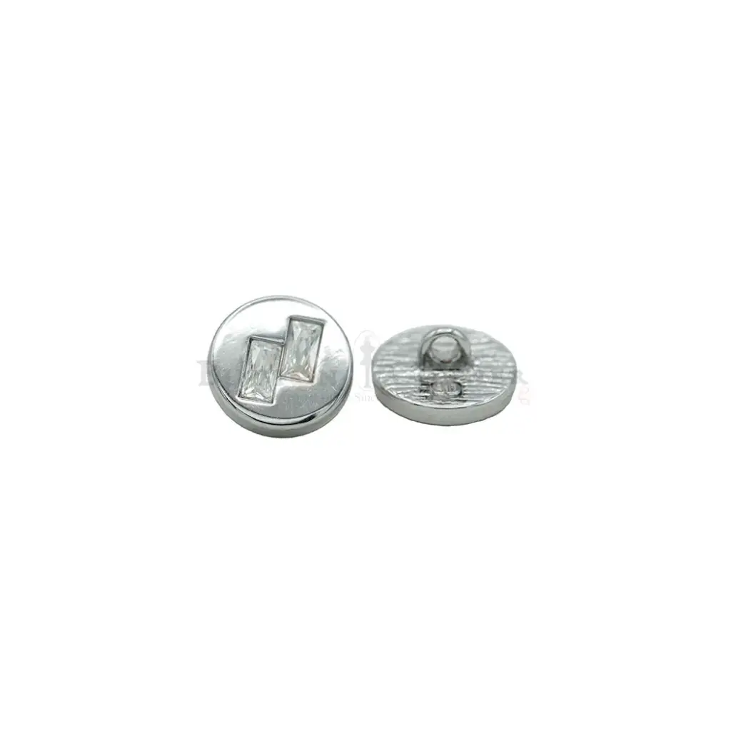 Flat Surface Round Shape Shank Button with Decorative Dual Gemstones
