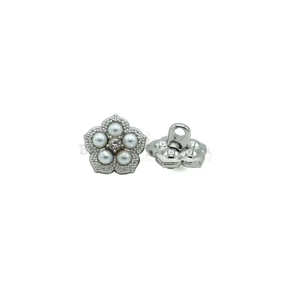 Flower Design with Pearl & Rhinestone Embellishment Fancy Shank Button