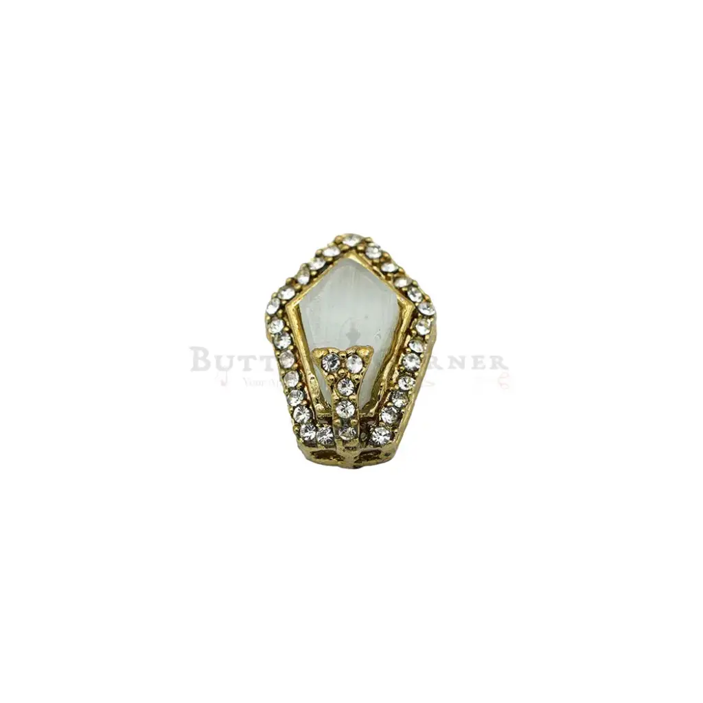 Light Tea Gold Plated Irregular Shape Fancy Rhinestones Embellished Meenakaari Button 