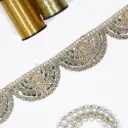 Scallop Border Embellished with Pearl, Stones, Sequence & Mirror Accent Metallic Yarn Lace