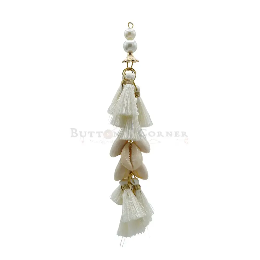 Hand-Crafted Decorative Boho Cowrie Shell & Pearl Embellishment Silky Tassel