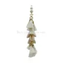 Hand-Crafted Decorative Boho Cowrie Shell & Pearl Embellishment Silky Tassel