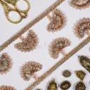 Semi-circular Fan Shape Hanging Lace with Beaded Pearl & Faceted Crystal Outer Edge