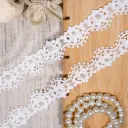 Scallop Border Floral Design Shuttle Lace with Pearl Embellishment