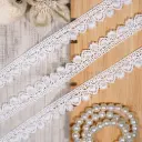 Scallop Edge Side Border Shuttle Lace with Pearl Embellishment