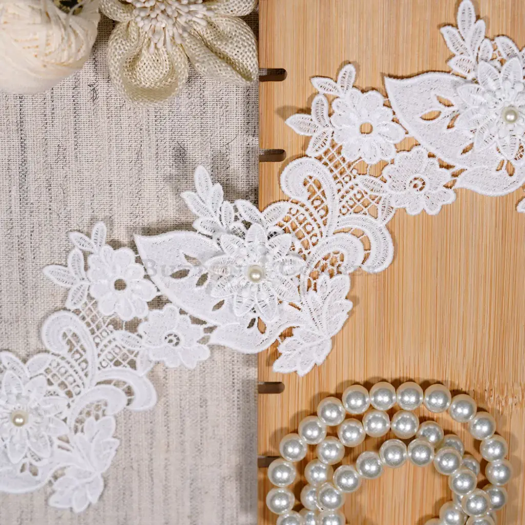 Floral Design Shuttle Lace with Pearl Embellishment