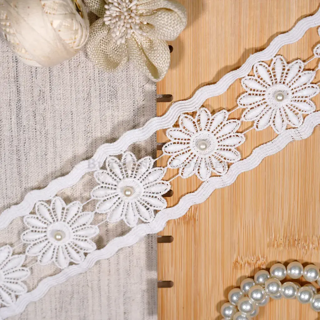 Shuttle Joined Lace with Pearl Embellishment