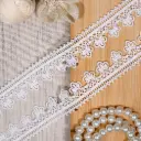 Floral Scallop Edge Side Border Shuttle Lace with Pearl Embellishment