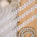 Blooming Flower Design Shuttle Lace with Pearl Embellishment