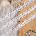 Leaf Pattern Side Border Shuttle Lace with Pearl Embellishment