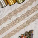 Metallic Yarn Floral Pattern Side Border Fancy Lace with Sequence Embellishment