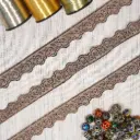 Leaf Pattern Wave Edge Side Border Fancy Metallic Yarn Lace
