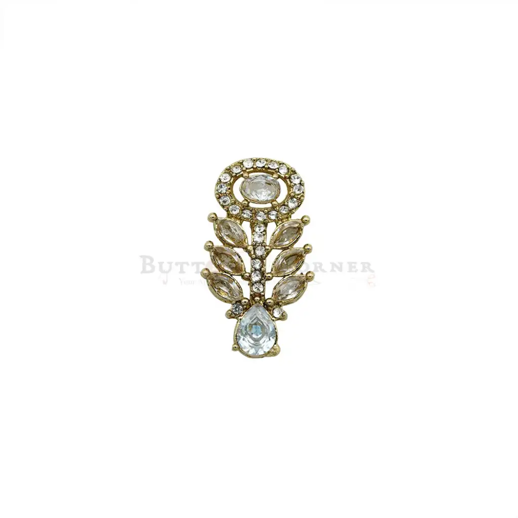 Decorative Leaf Design Fancy Kundan Button Embellished with Rhinestones