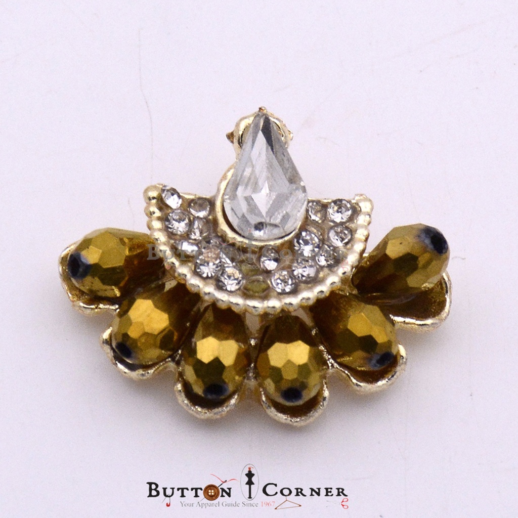 Gold Base Hand Fan Shape Crystals Fancy Button