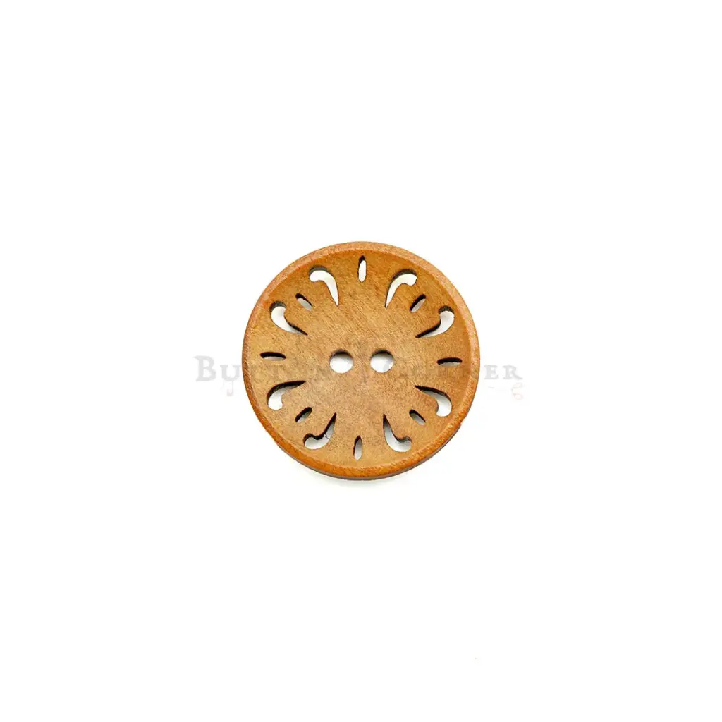 Flower Filigree Cutwork Design 2-Hole Wooden Button