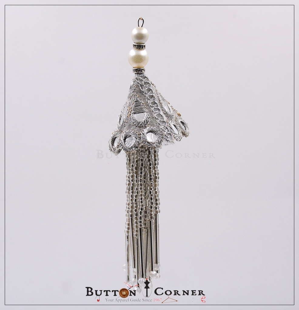 Metallic Yarn Sequence Cap Glass Beads Tassel