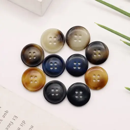 Round Thick Border 4-Hole Polyester Suiting Button 8524