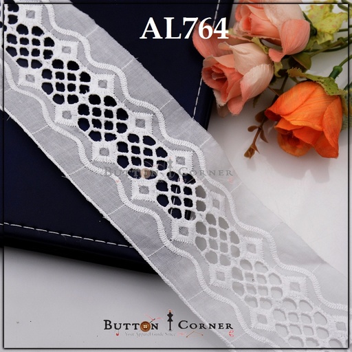 [AL764-WHITE] Cotton Double Side Border Lace
