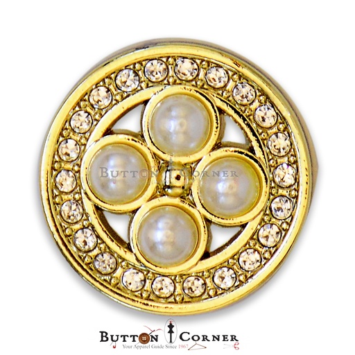 [86306 WHTE GOLD] Round Shape Pearl & Stone Fancy Button