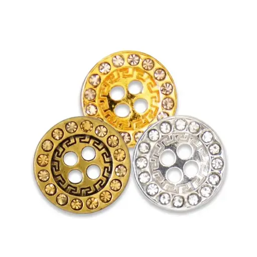 Luxury Rhinestone Border Greek Key 4-Hole Fancy Button