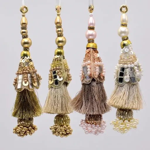 Traditional Style Metallic Yarn Glass Beads Fancy Tassel