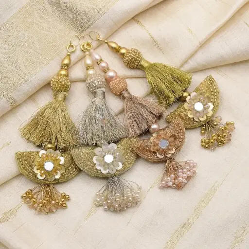 Metallic Yarn Glass Beads Sequence Tassel