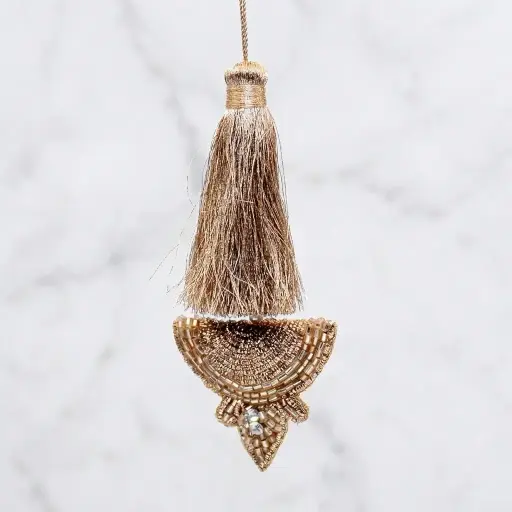 [TSL258 CHAMPAGNE GOLD] Fancy Metallic Yarn Glass Beads Tassel