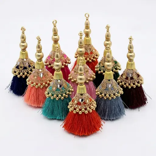 Embroidery Thread Mirror, Gota & Pearl Tassel
