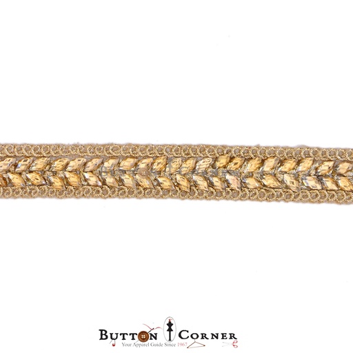 [FANL945 CHAMPAGNE GOLD] Fancy Metallic Yarn Lace With Stones