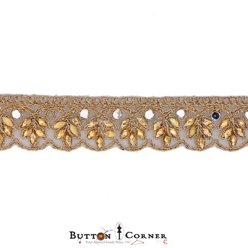 [FANL946 CHAMPAGNE GOLD] Fancy Metallic Yarn Mirror & Stone Lace