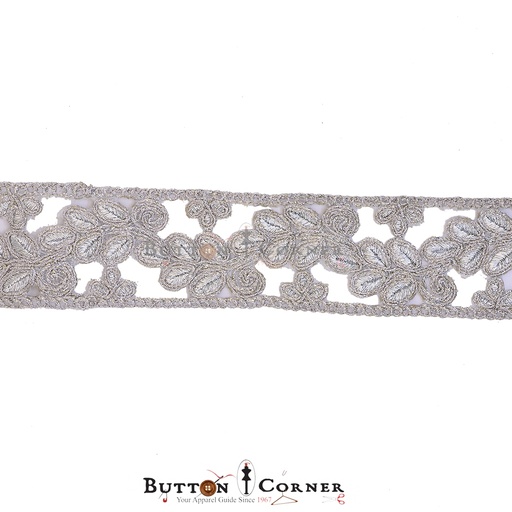 [GOTL670 SILVER] Fancy Metallic Yarn Gota Lace