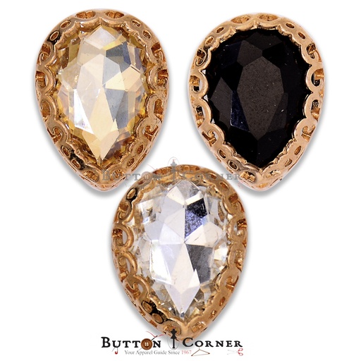 Drop Shape Crystal Metal Button