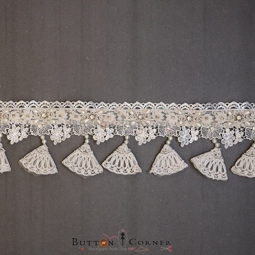 [AL1107 WHITE] Fancy Gota Tassel Hanging Lace