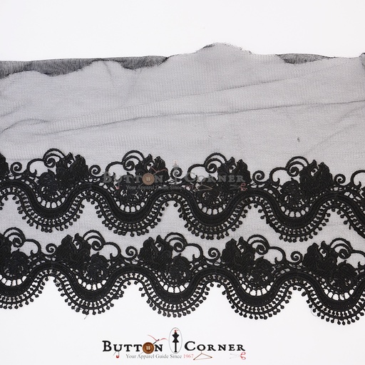 [AF968614 BLACK] One Side Border Net Embroidery Lace