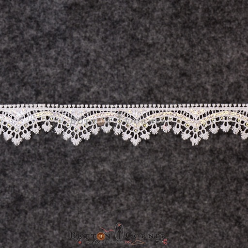 [ALN384 WHITE] One Side Border Shuttle Sequence Lace