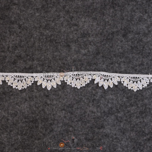 [ALN385 WHITE] One Side Border Shuttle Sequence Lace